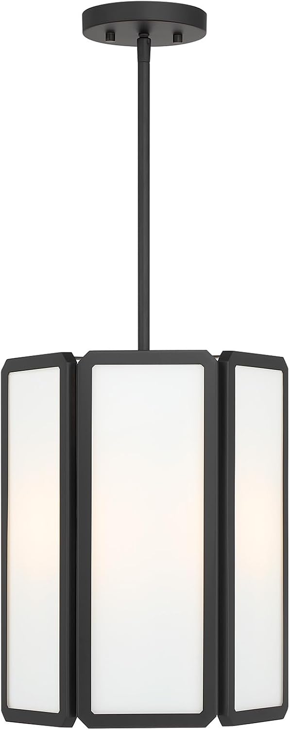 Savoy House 7-1700-3-89 Leeds White Opal Glass Pendant, 3-Light 180 Total Watts, 14" H x 12" W, Matte Black