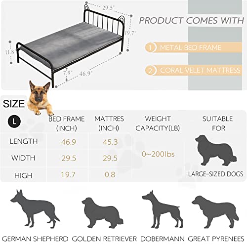 Oschf Large Dog Bed Frame - Elevated Pet Metal Bed With Dog Ear Design On Headboard And Soft Mat For Dogs And Cats, 29.5" X 46.9", Black #TOP1