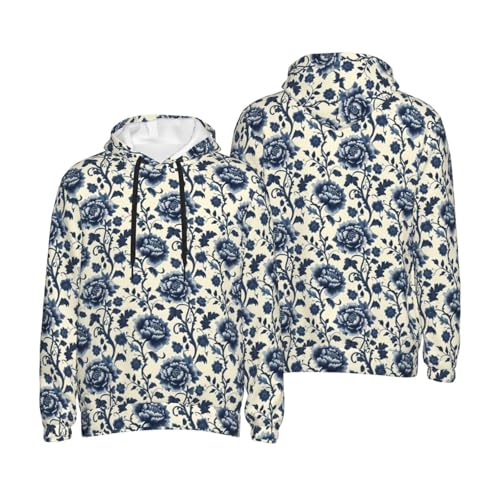 Hoodies For Men - Retro Blue Flowers Print Long Sleeve Casual Men'S Hoodies & Sweatshirts Pullover With Pocket4