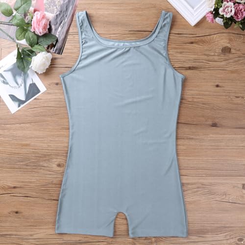 MSemis Men's Athletic Sleeveless Stretchy One Piece Sport Gym Bodysuit Leotard Dance Biketard Silver-gray Large