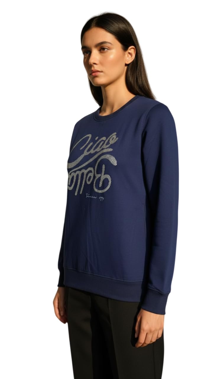 modny Women’s Cotton Fleece Oversized Sweatshirt | Crew Neck Graphic Print | Long Sleeve with Ribbed Cuffs & Side Pockets | Casual Winter Wear (in, Alpha, XL, Regular, Navy Blue, CIAO)-picture-27