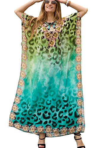 YouKD Women's Summer Kaftan Maxi Boho Dress Beach Coverup Robe Long Kimono One Size Bathrobes