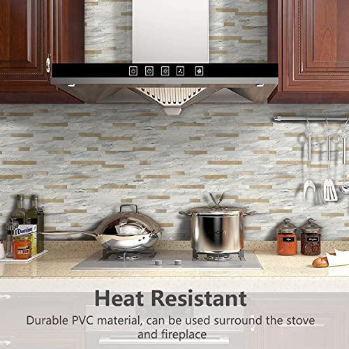 Stickgoo 1 Sheet Peel And Stick Backsplash Tile For Kitchen/Bathroom/Laundry Room/Fireplace/Rv, Beige Travertine With Metal Gold #TOP2