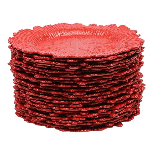 Set de 24 platos rojos redondos de 12.6 in, diseño coral miniatura 6