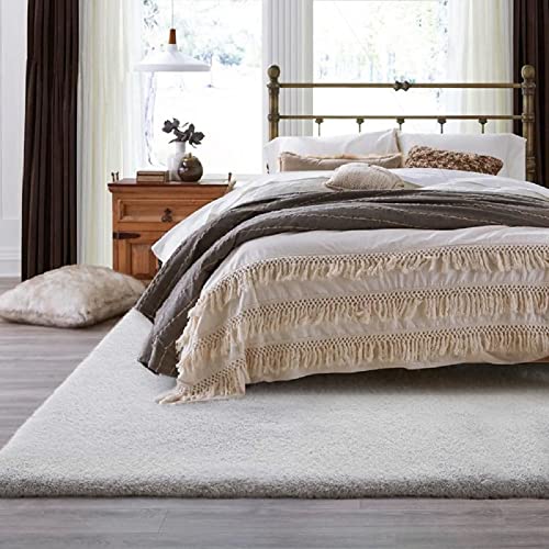 Silver Grey Plush Washable Area Rugs 8x10 Shag Rugs for Living Room Faux Fur Rugs for Bedroom Teen Room Decor Rectangle Nursery Rug