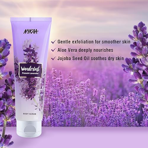 Image of Nykaa Wanderlust French lavender exfoliating body scrub.