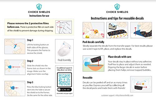Protective Glasses Frame Face Shield With Decals | Customize Your Look While Being Safe | +Free Extra Shield Protectors (5 Frames + 10 Shield Covers W/ 5 Decal Sheets) #TOP6