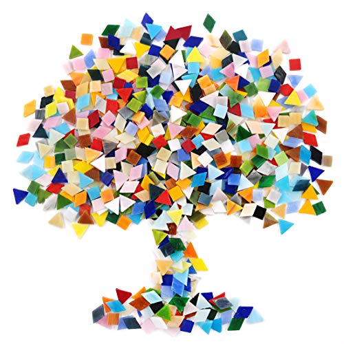 Swpeet 1 Pound Mosaic Tiles Mixed Color Mosaic Glass Pieces with Organizing Container, Genuine Mosaic Tiles Glass Pieces Mosaic Perfect for Home Decoration Crafts Supply (Panchromatic, Assortment Kit)
