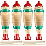 4 Sets Christmas Fish Shaped Guiro Instrument Wood Fish Shape Guiro Colorful Hand Percussion Instrument with Rhythm Sticks Musical Instruments for Adults Xmas Gifts