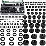 Yauhar 320 Black Carbon Steel Hex Locknuts and Flat Washers Assortment Kit, M3 M4 M5 M6 M8 M10 M12 Nylon Insert Self-Locking Nylock Nuts for Furniture, Building Construction, Medical Equipment