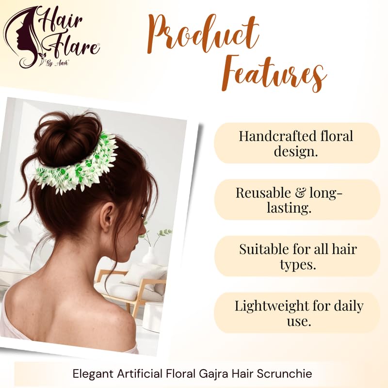 Image of Hair Flare Set of 2 Artificial Mogra Gajra Juda Bun Flowers for Hair | Reusable Floral Hair Accessory with Green Thread for Bridal, Festive & Traditional | Women & Girls Juda Decoration