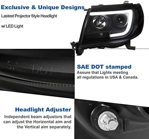 LED Tube Projector Headlights Headlamps Black/Smoke Compatible with 2005-2011 Toyota Tacoma