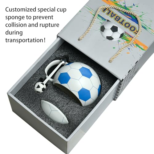 Taza cerámica fútbol 13.5 oz blanca diseño fútbol miniatura 5