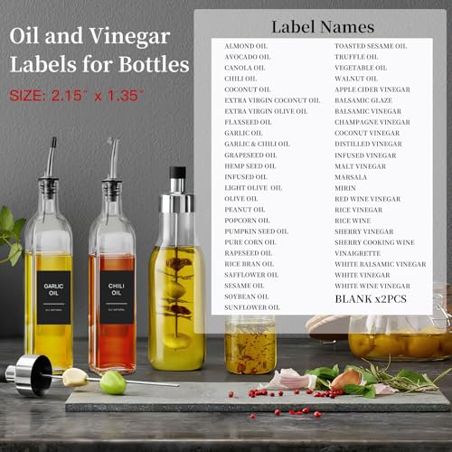 Image of HVSWLY 50 Oil and Vinegar Labels for Bottles, Pre-Printed Spice Label Stickers for Organizing Oil Dispenser Bottles, Matte, Minimalist Oil Jar Labels