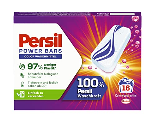 Persil Power Bars Color Detergente (16 lavados), Detergente predosificado de colores en embalaje sostenible, para ropa higiénica limpia a partir de 20 °C