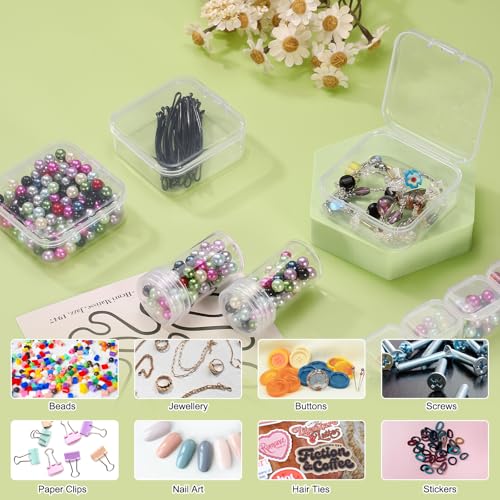 Image of HARFINGTON Bead Organizer Box Diamond Art Containers 1pcs Rectangular Plastic Storage Case 28pcs Mini Clear Bead Storage Containers Boxes for Jewelry Beading Crafts