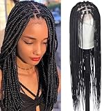 Alebery 13x7 Lace Front Knotless Box Braided Wigs HD Lace Frontal Box Braids Wigs for Black Women Fully Handmade Lightweight Synthetic Black Cornrow Twisted Braided Wig with Baby Hair (30 inch)