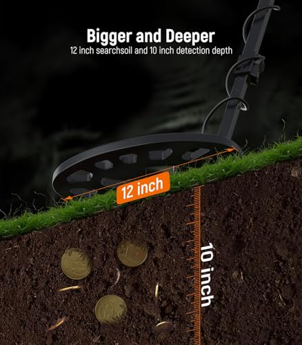 12" Metal Detector for Adults Professional, Higher Accuracy 9 Types of Metal Target Detection,10 Sensitivity, 6 Modes, Waterproof Gold Detector with Upgraded DSP Chip, T22