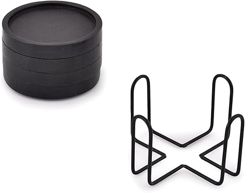 Miniatura 4 de NIRMAN Posavasos de madera para mesa de café, posavasos redondos con soporte para protección de mesa, juego de 4 (4 x 4 x 0.5 pulgadas) (negro)