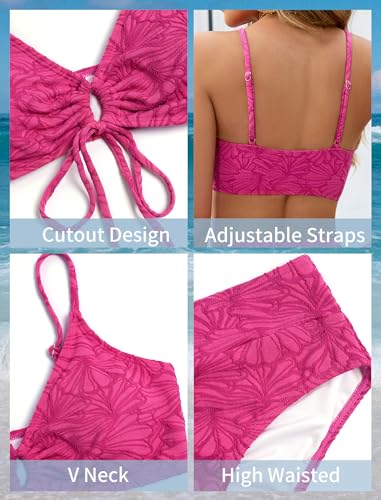 Image of ZAFUL Bikini Sets for Women String 2 Piece Swimsuits High Waisted Bathing Suit V Neck Cut Out Swimwear