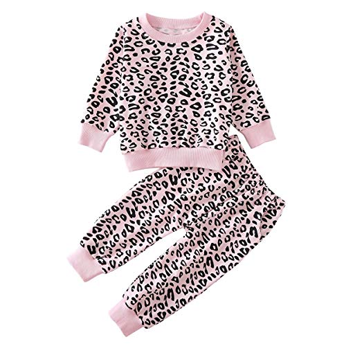 Toddler Baby Girls Leopard Print Summer Clothes Set T-Shirt and Short Pants 2pcs Outfits (6-Pink(Long Sleeve), 3T)