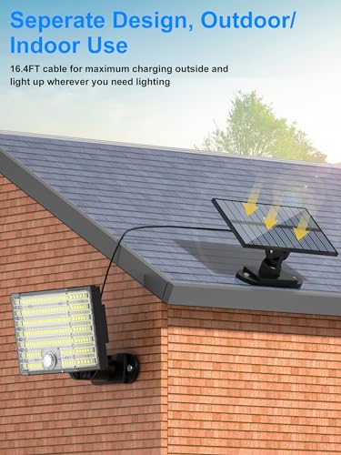 Image of Solar Lights Outdoor, 226LED Solar Security Lights Outdoor Motion Sensor, 3 Modes Split Solar Powered Flood Lights, IP65 Waterproof with Remote & 16.5Ft /5M Cable for Outside Garden Shed Yard 【2 Pack】