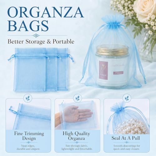 Image of ANZNKU 100 PCS Organza Bags 5 x 7, Sky Blue Small Mesh Gift Bag Drawstring