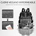 Imagen de Leathario Bolso Mochila Mujer Cuero Vegano para Trabajo Viaje Negro Brillo