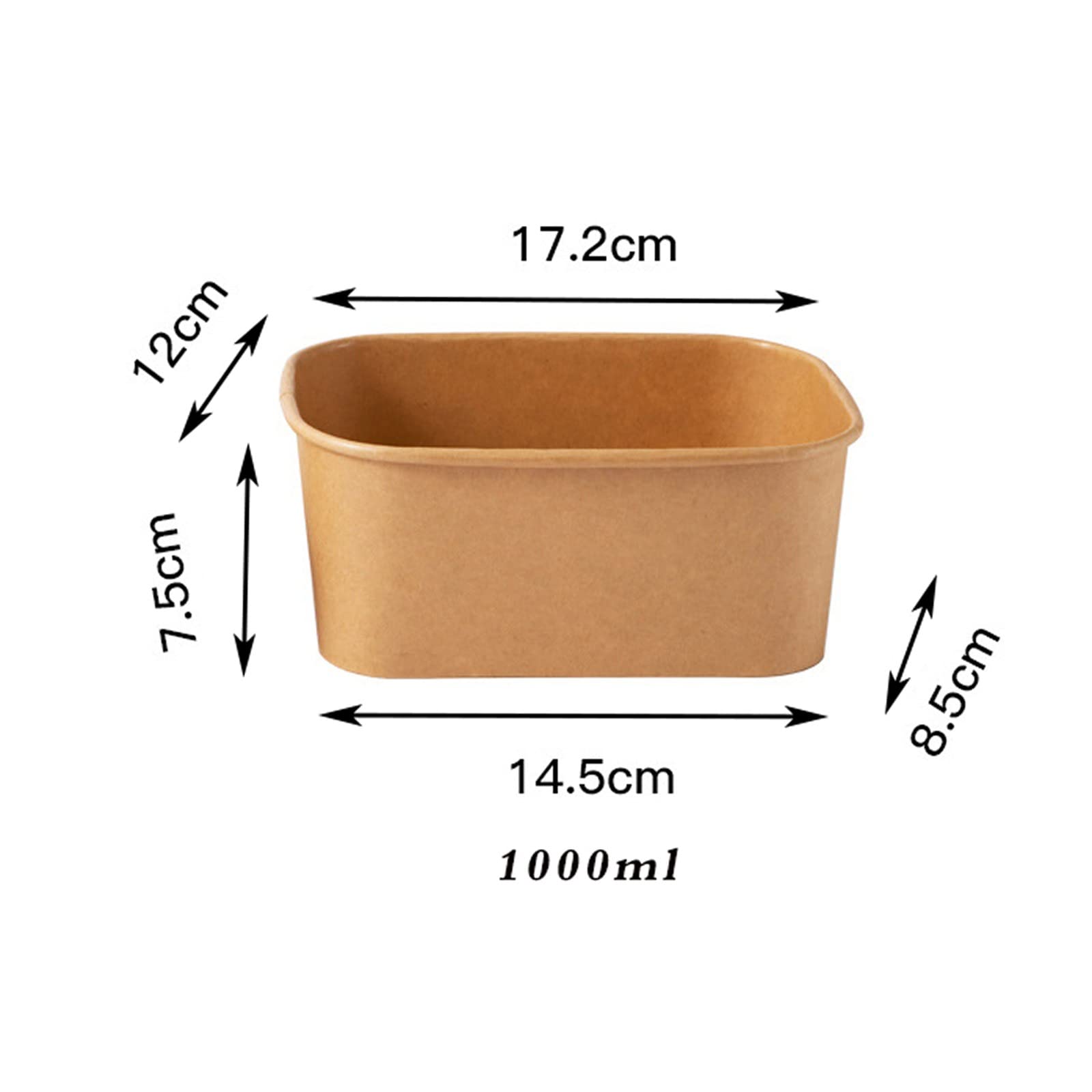 Recipientes rectangulares de papel kraft de 1000 ml, reciclables, de cartón, para almacenamiento de alimentos, con tapas, aptos para llevar, preparación de comidas, aptos para congelador