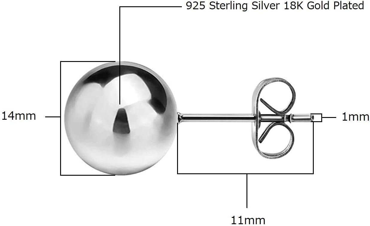 Savlano 925 Sterling Silver 18K Gold Plated Ball Stud Earrings For Women & Men - Image 4