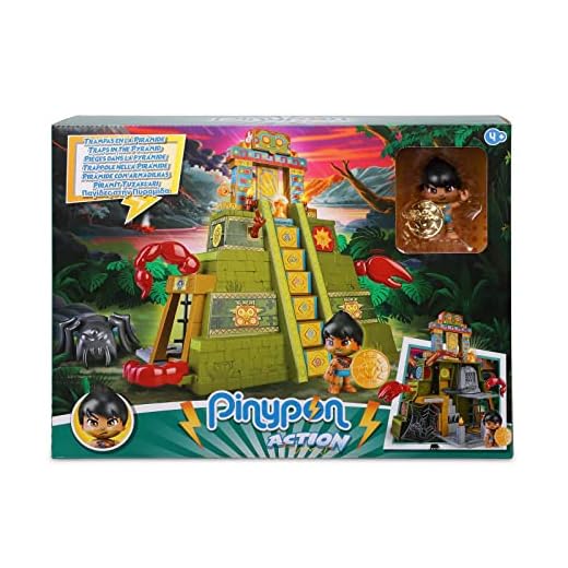 Pinypon Action - Wild. Trampas en la Pirámide, set de juguete de acción con puzzles, trampas, accesorios, un tesoro y 2 figuras de un muñeco explorador y una araña grande, +4 años, Famosa (700017053)