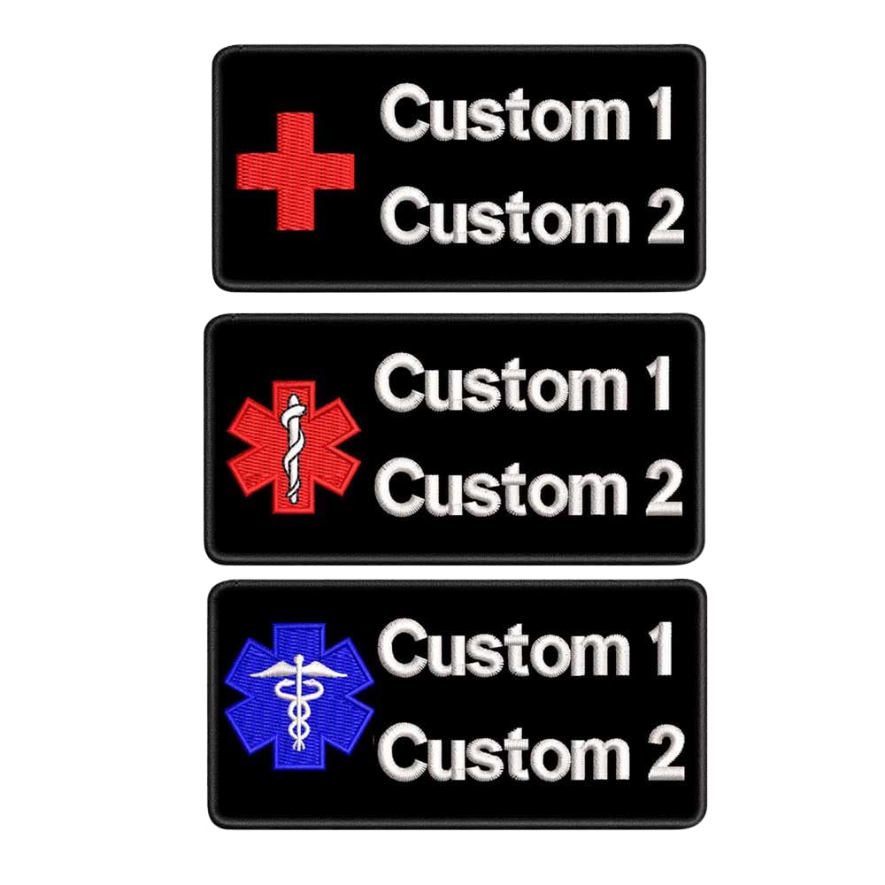 Custom Embroidered Name Patch with Star of Life Medical Emblem, Set of 2 Personalized 2-Line Text Iron-On/Hook-Backed Paramedic Applique Patch — image 1