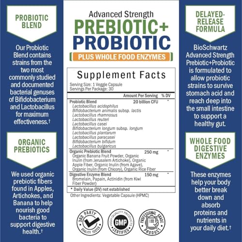 Bioschwartz BIO-PREPRO-GS-1 Prebiotics And Probiotic With Whole Food Enzymes For Adults Women & Men - Probiotics Lactobacillus Acidophilus - Digestive Health Capsules Shelf Stable Supplement thumb #5