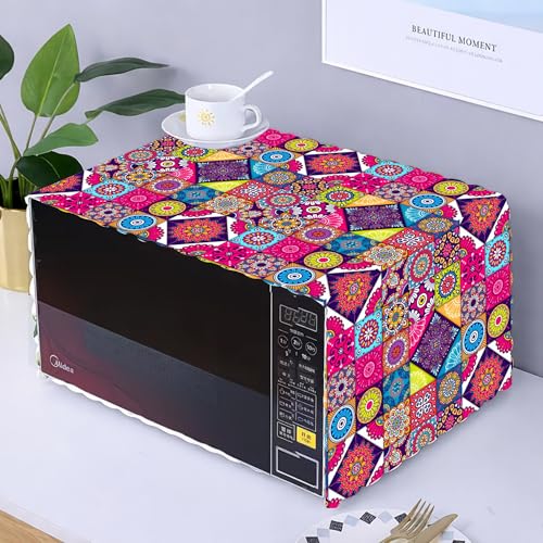 Image of Printed Microwave Oven Cover | Dustproof Waterproof Non-Slip Fabric Cover | Kitchen Decorative Appliance Protector | Kitchen Appliance Cover. (MultiColor)
