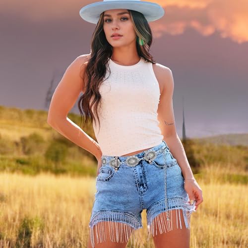 VONMELLI Western Belts for Woman Cowgirl Boho Concho Chain Waist Belt for Country Concert Dresses Jeans3