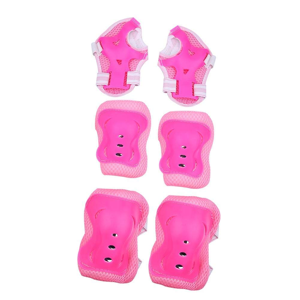 Genouillères Coudières Garde-Poignets, Protecteurs de Coude de Poignet de Genou 7pcs / Set Ensemble Equipement pour Planche à roulettes pour Enfants(Rose)