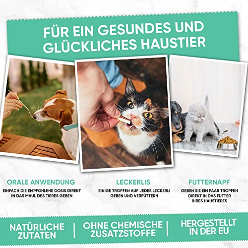 animigo Beruhigungsmittel für Hunde & Katzen - 100ml Entspannungs- & Anti-Stress-Mittel für Haustiere - Mit L Tryptophan, Vitamin D3, Zink, Taurin - Gelassenheit bei Stress, Feuerwerk, Unruhe & Reisen