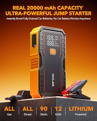 Image of OXILAM 20000mAh Jump Starter for All Gas & Diesel Engines, 9000A Battery Jumper Starter Portable, 12V Jump Box with Quick Charger, Extended Jumper Cable, LED Display, USB, DC, Type C Port & LED Light