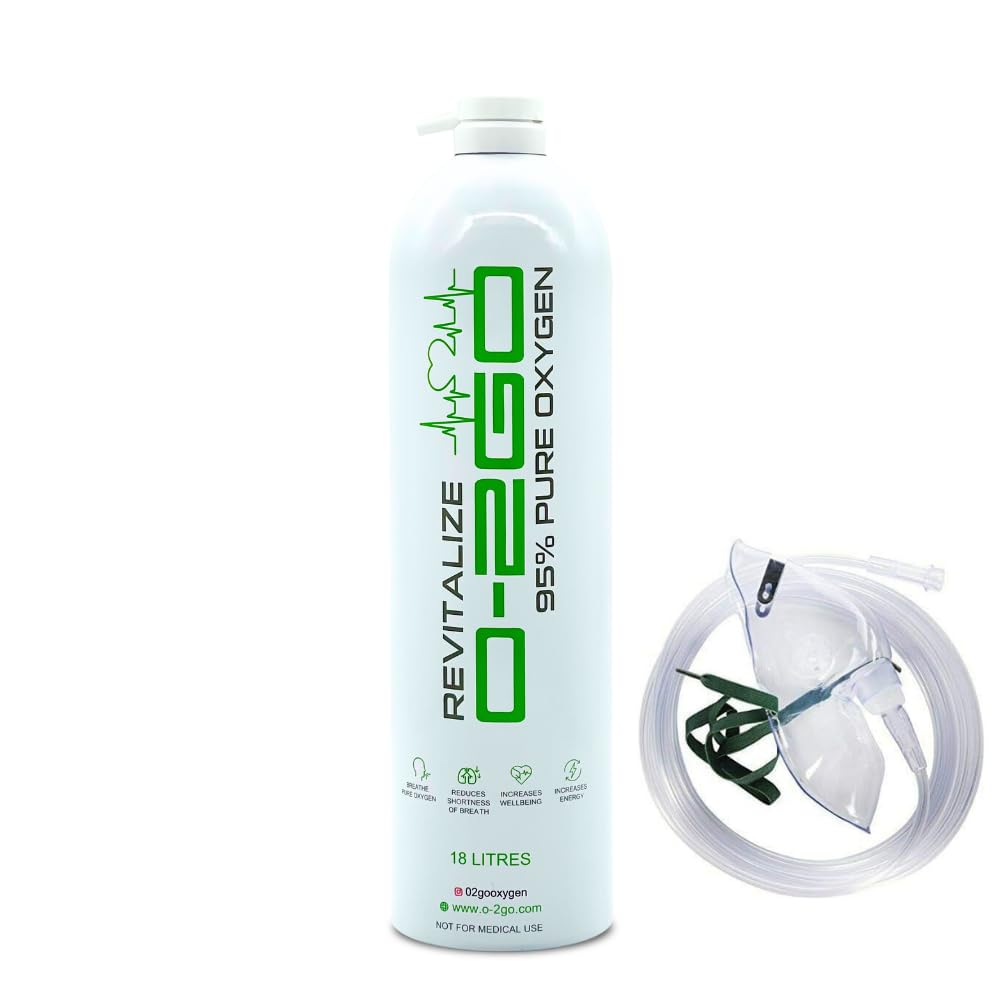 O2GO 18L Oxygen Can with Mask and Tube - revitalize 99.5% Pure Oxygen in a Lightweight Portable Canister (1 can 1 mask), White Can