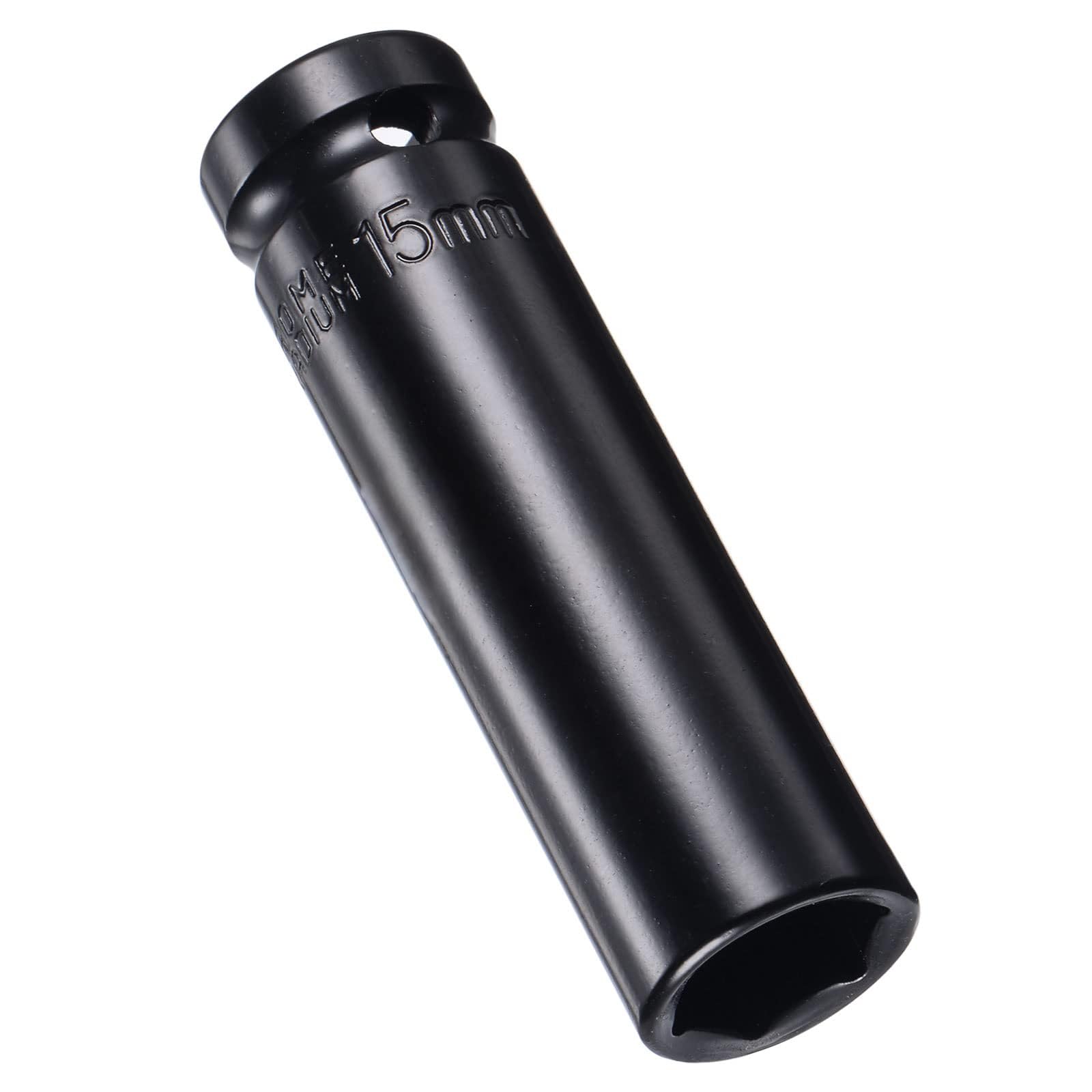 MACHSWON 2Pcs 1/2 Inch Drive - 15mm Deep Impact Socket with 6 Point Design, Heat-Treated Cr-V Steel 78mm Length, Metric Sizes