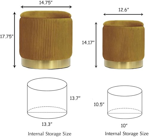 Miniatura 9 de YYW HOME Otomana de cuero con almacenamiento, otomana de almacenamiento de terciopelo marfil para sala de estar, otomana redonda de almacenamiento