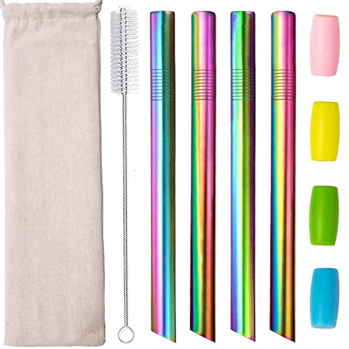 Reusable Rainbow Metal Boba Smoothie Straws (4 Pack)