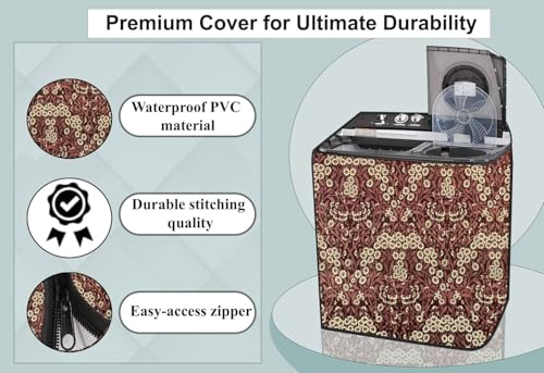 Image of Stylista Waterproof and Dustproof PVC Washing Machine Cover Compatible for Godrej 7 Kg Semi-Automatic Top Loading WS EDGE CLS 70 5.0 PN2 GPGR, Floral Pattern Beige