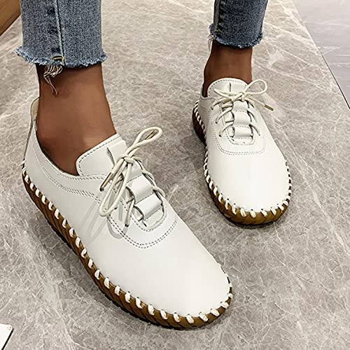 Hbeylia Vintage Dress Oxfords For Women Ladies Fashion Retro Leather Round Toe Lace Up Slip On Flats Fashion Sneakers Rubber Sole Anti Skid Play Sneakers Dressy Slip-On Loafers For School Uniform2