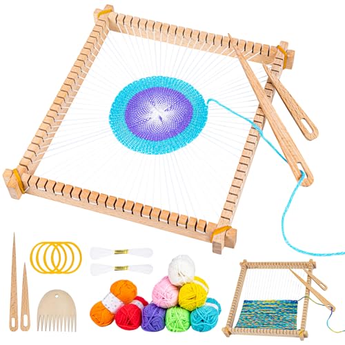 Homewit Wooden Weaving Loom Kit, 26x28cm Wooden Multi-Craft Weaving Loom Adjustable Hand-Knit Machine, Loom Set with Yarns,Rods,Combs and Shuttles, Suitable for Beginner & Kids