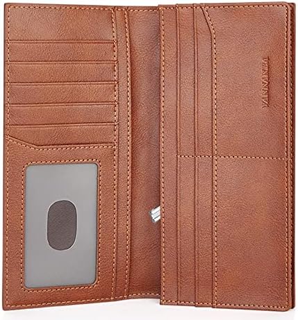 VANNANBA Mens Bifold Long Wallet RFID Blocking Checkbook Wallets,Italian Leather Slim Card Holder for Men with Gift Box(Brown)