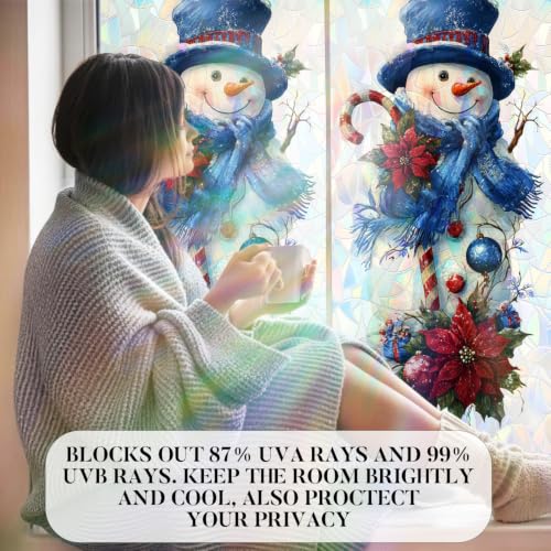 Image of Holographic Snowman Candy Cane Window Film 17.32x39.37in Cling