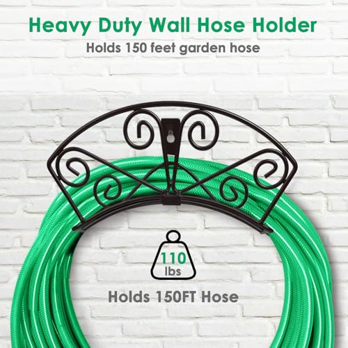 Image of TomCare Garden Hose Holder Heavy Duty Water Hose Holder Solid Metal Hose Hanger Wall Mount Decorative Durable Garden Hose Storage Hose Reel Hose Organizer for Outside Yard, Black