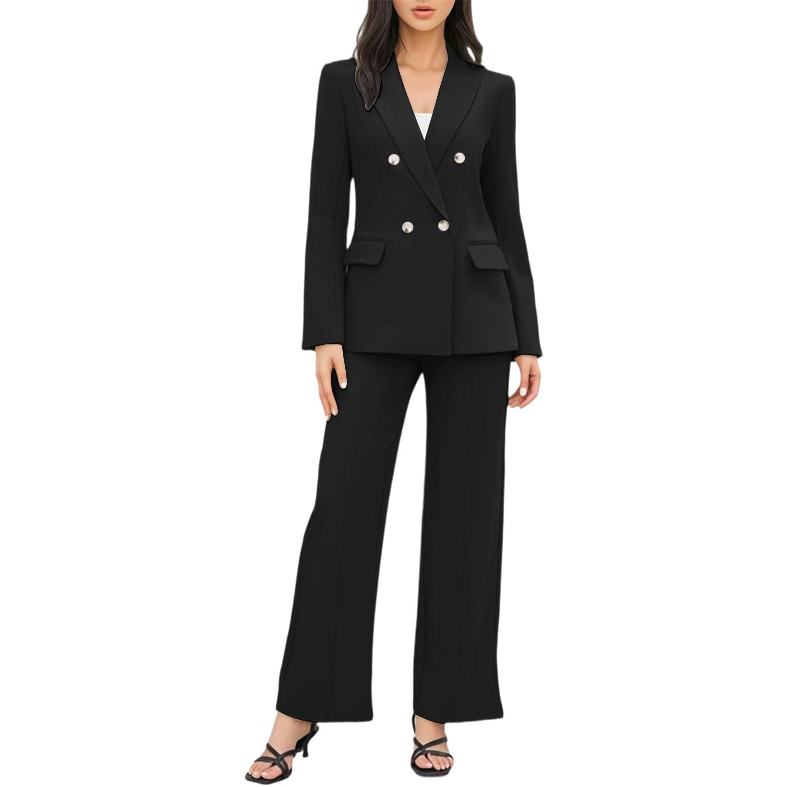 Traje de pantalón para mujer de negocios, juego de dos piezas con chaqueta de traje de manga larga y pantalón recto para la oficina, traje formal, blazer informal, deportivo, ropa de calle