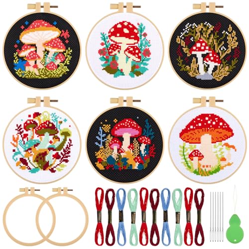 Kit broderie point de croix débutant champignon Juexica avec tambour et fils